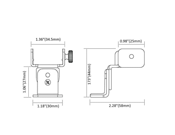 Dimensions of aluminum channel ES-3021 accessory adjustable bracket.