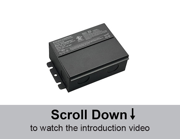 GLE-TDJ series electrical transformer with integrated junction box and ELV dimming capability.