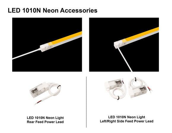 Feed wire options on the rear, side, and bottom for the 1010N neon LED lights.