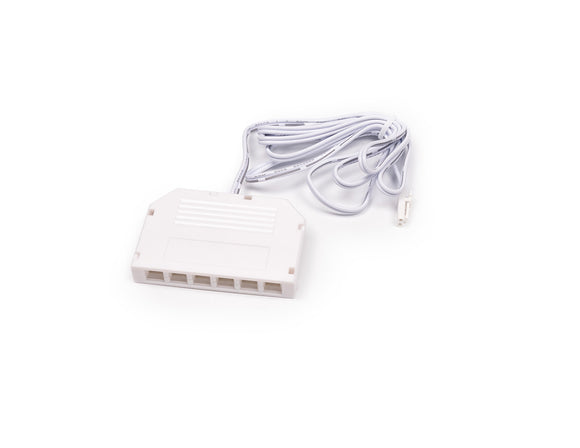 6-way LED distributor for undercabinet light system connection between power supply and linear lights