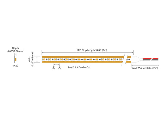 24V IP20 White LED Strip Light SOLID4.4 Series with 9.85 ft length, 0.26 inch width, and cut-anywhere design