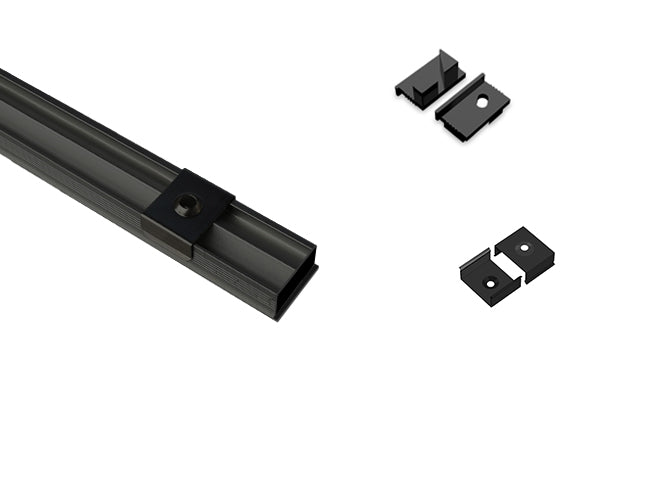 The GLQ 1811 aluminum channel with matching endcaps and 1709 black metal clip.