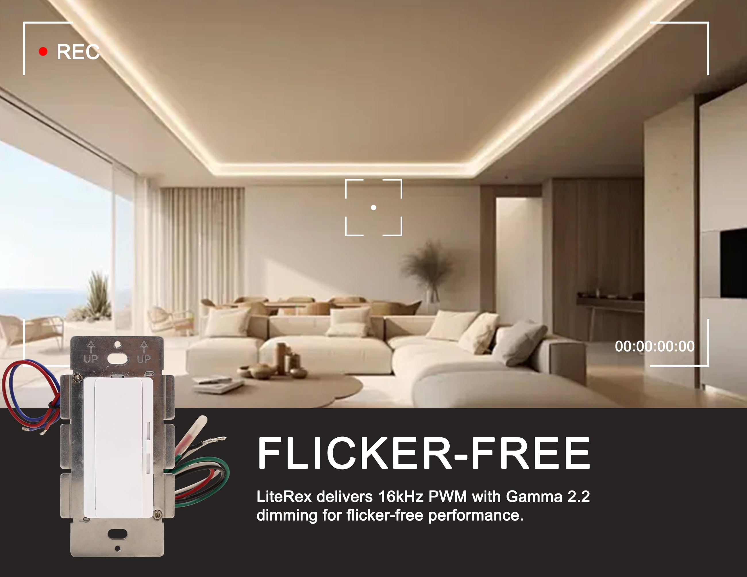 Compact LED driver and dimmer in one unit, LiteRex ensures no flicker during dimming, ideal for sensitive indoor lighting applications.