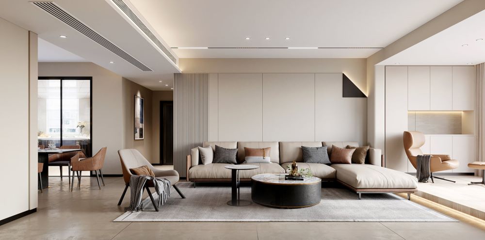 A living room is lit up using high voltage LED strip lights.