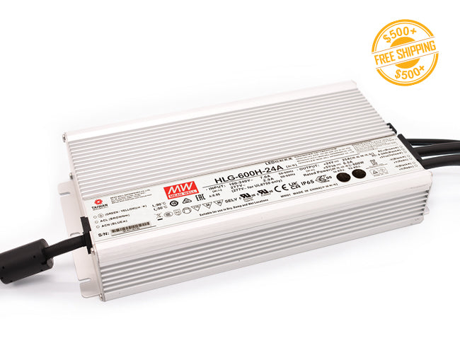 Mean Well 600W 24VDC low voltage poower supply and yellow label for free shipping on orders over $500.