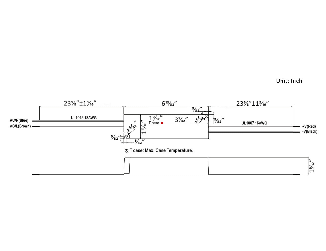 Mean Well 60W Power Supply dimensions in inches.