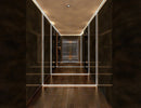 A hallway is decorated with LED strip lights that are powered by a dimmable low voltage driver.