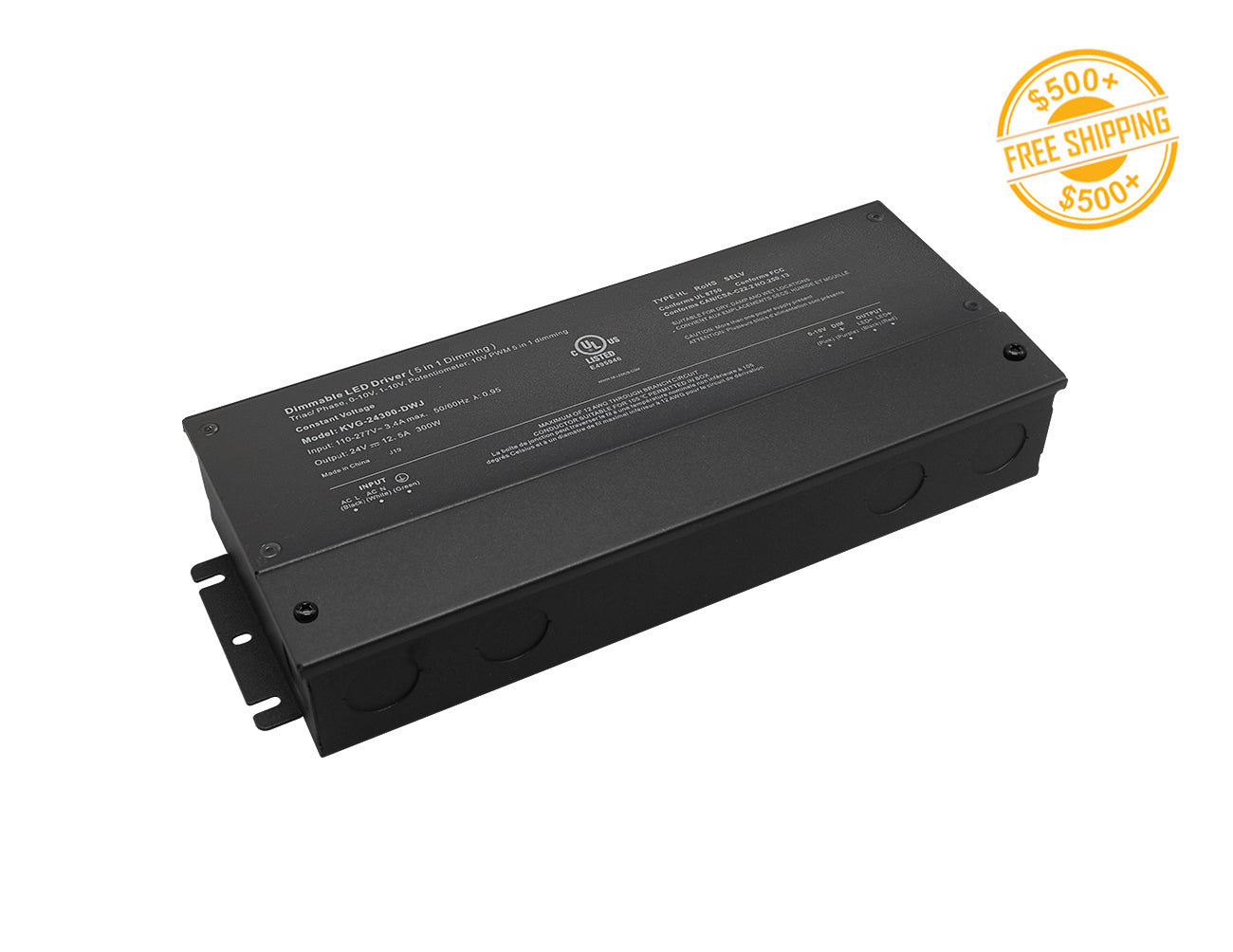 G Series 300W 24VDC dimmable LED low voltage power supply and yellow label for free shipping on orders over $500.