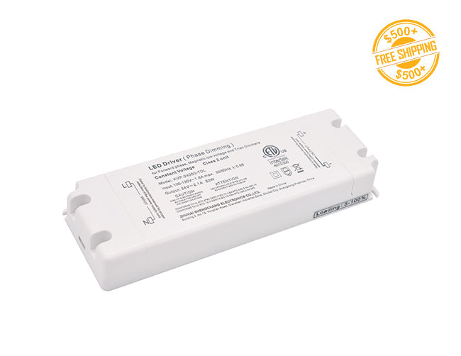 A P Series 50W 24VDC dimmable LED low voltage transformer and a label for free shipping on orders over $500. This low voltage LED power supply is used for low voltage LED strip lights and has many commercial lighting design uses.