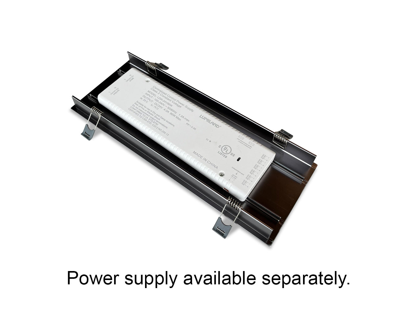 Durable power supply storage box with spring clips for secure wall installation