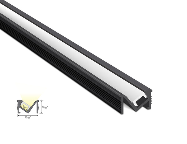 ANGLE RECESS - GLQ 1811 Black Aluminum Channel + Milky Diffuser - 94" - 1