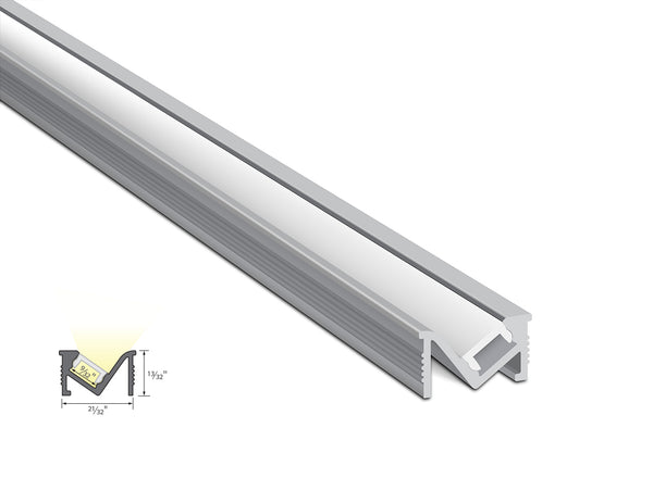 ANGLE RECESS - GLQ 1811 Silver Aluminum Channel + Milky Diffuser - 94" - 1