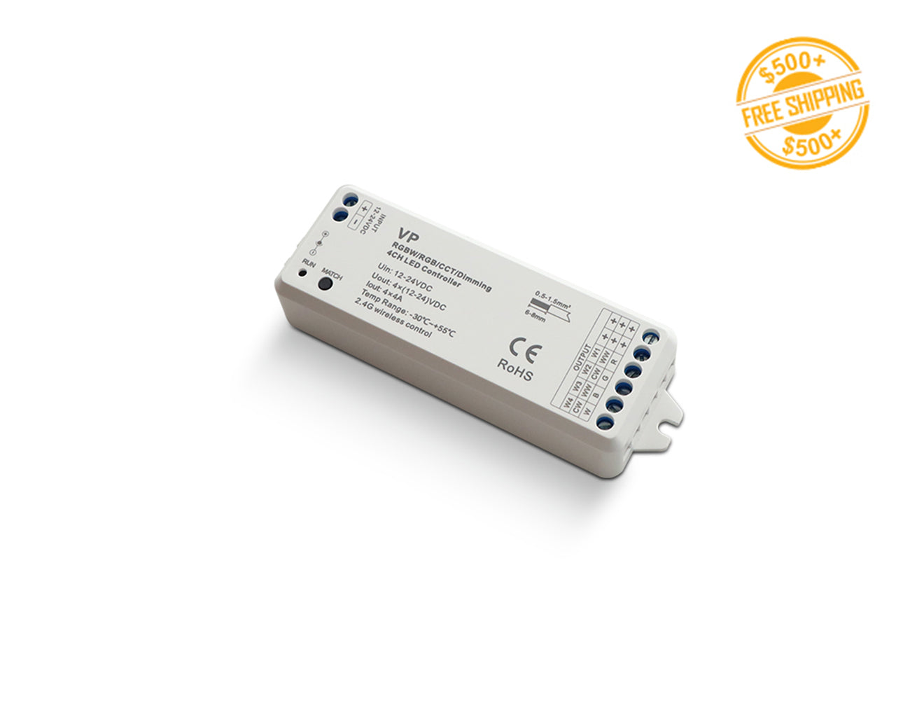 12V-24V DC RF RGBW Receiver delivers 4-channel LED control, supports up to 10 wireless controllers, and features 10 dynamic lighting modes. Ideal for RGBW LED strip lights, smart home lighting, and multi-zone applications, it ensures smooth dimming, stable signal transmission, and flexible customization. Perfect for residential, commercial, and architectural lighting solutions.