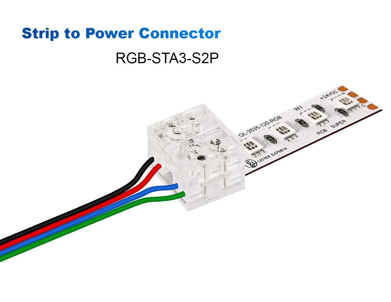 Connect your RGB strip light to a power source effortlessly with this screw terminal connector. No soldering needed – just insert the wires and tighten the screws for a secure fit. Perfect for quick and reliable lighting setups.