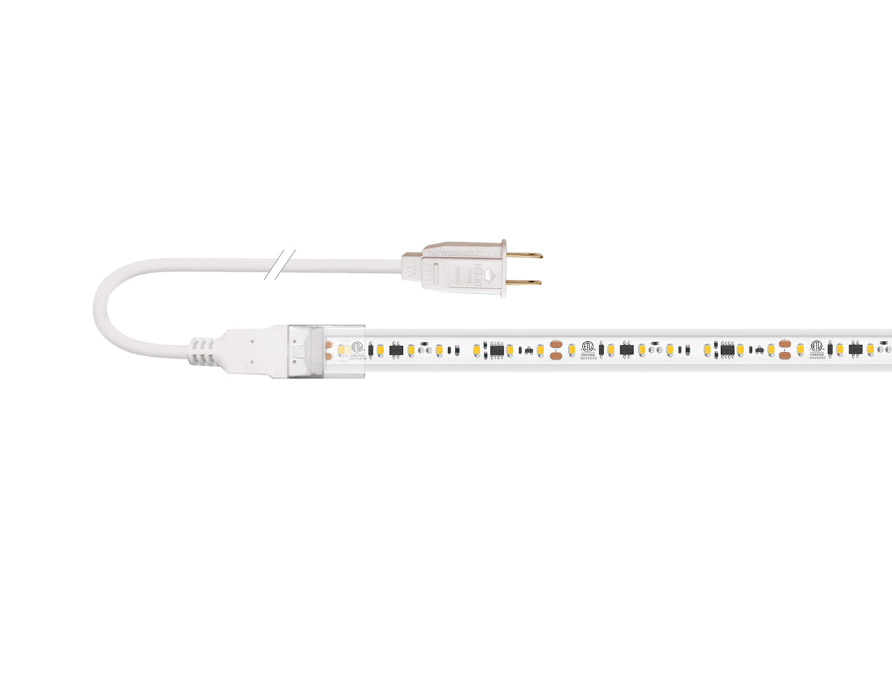 The rear feed power cord with two-prong power cable accessory for the 120VAC LED strip lights.