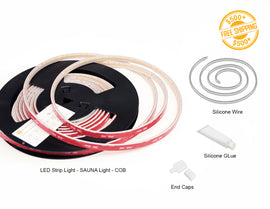SAUNA Series 24VDC wet rated IP 657low voltage LED strip lights and a label for free shipping on orders over $500.