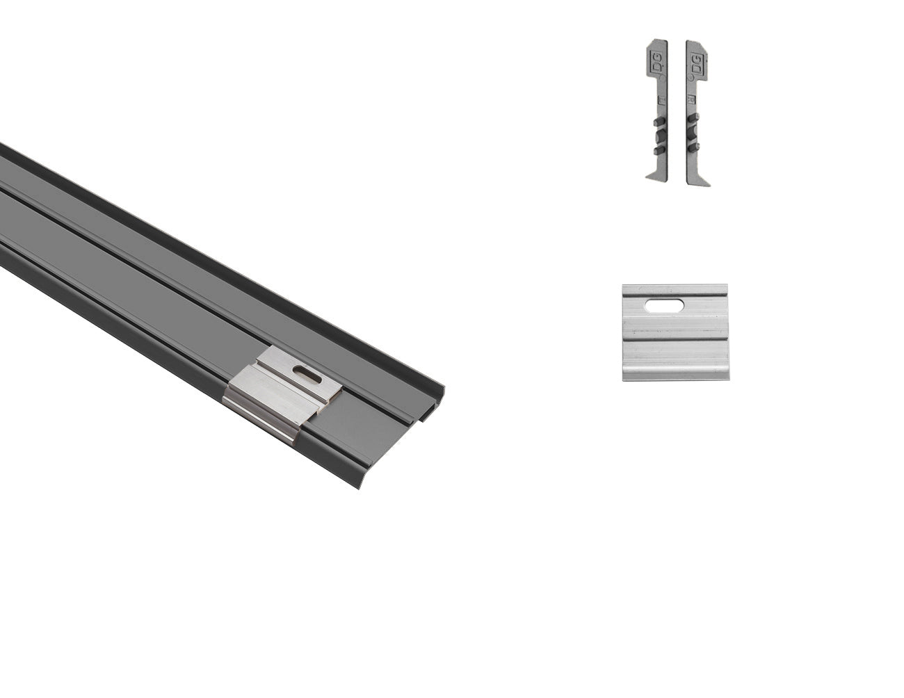 Grey aluminum LED channel with corner connectors for baseboard lights