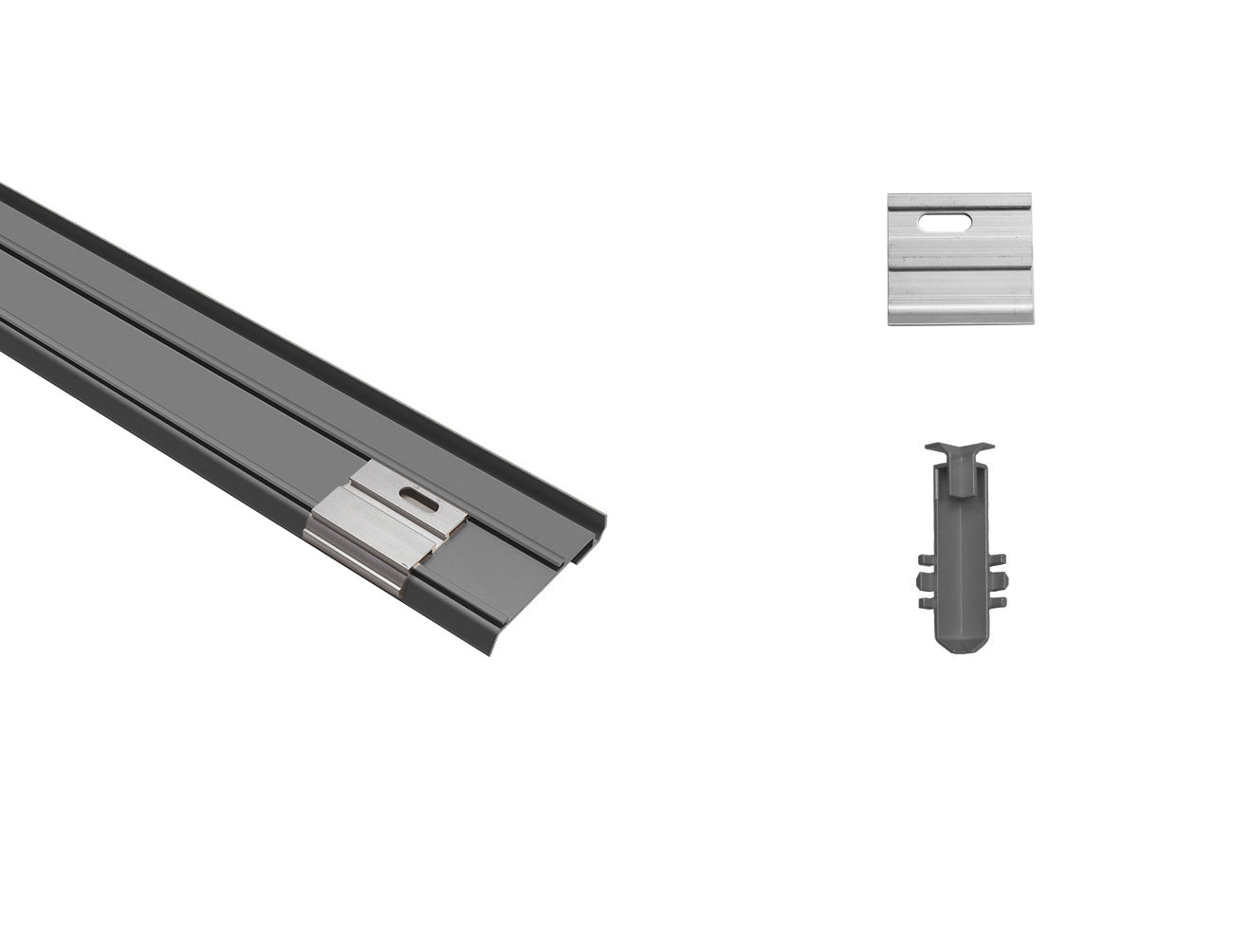 Warm LED lighting effect with grey aluminum baseboard profile