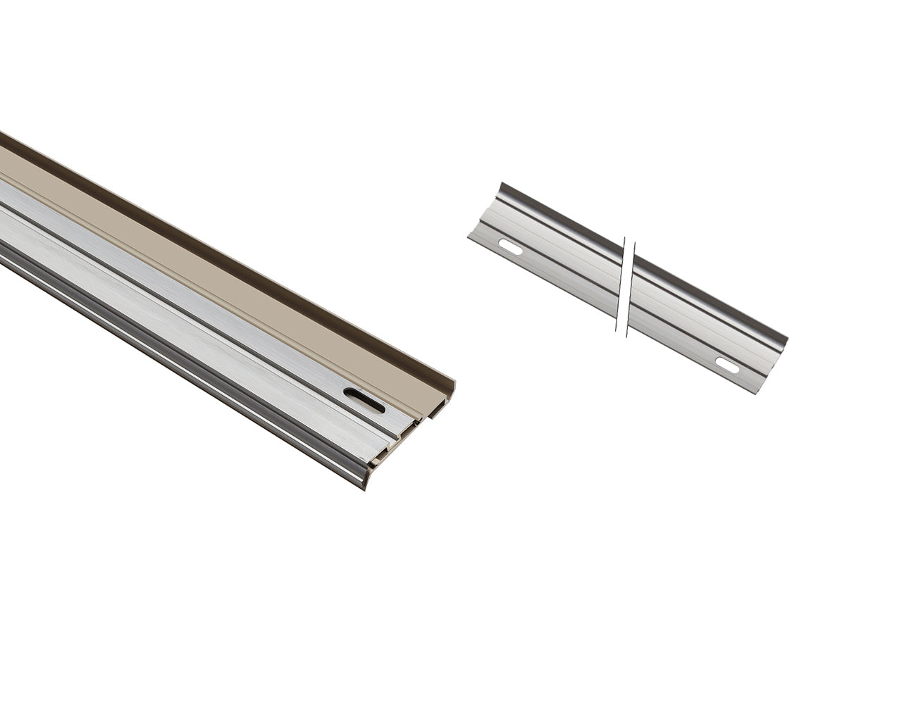 In-room installation of beige LED aluminum baseboard profile