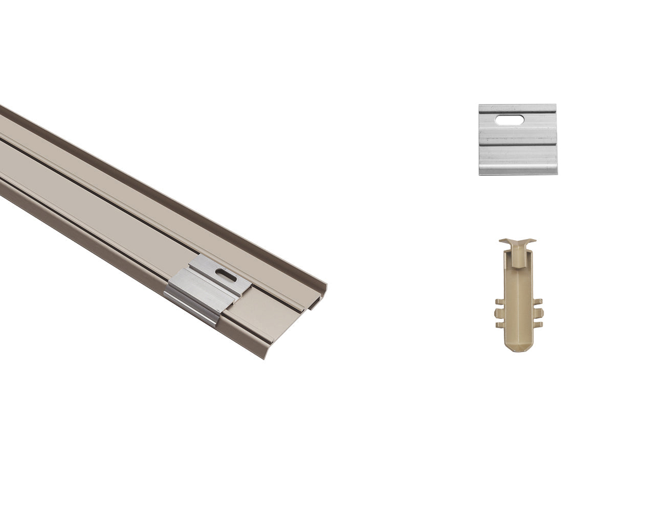 Beige aluminum baseboard profile with milky cover for gentle illumination