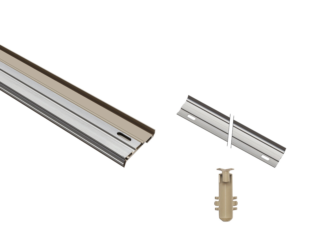Hidden LED lighting along bedroom baseboard with beige aluminum profile