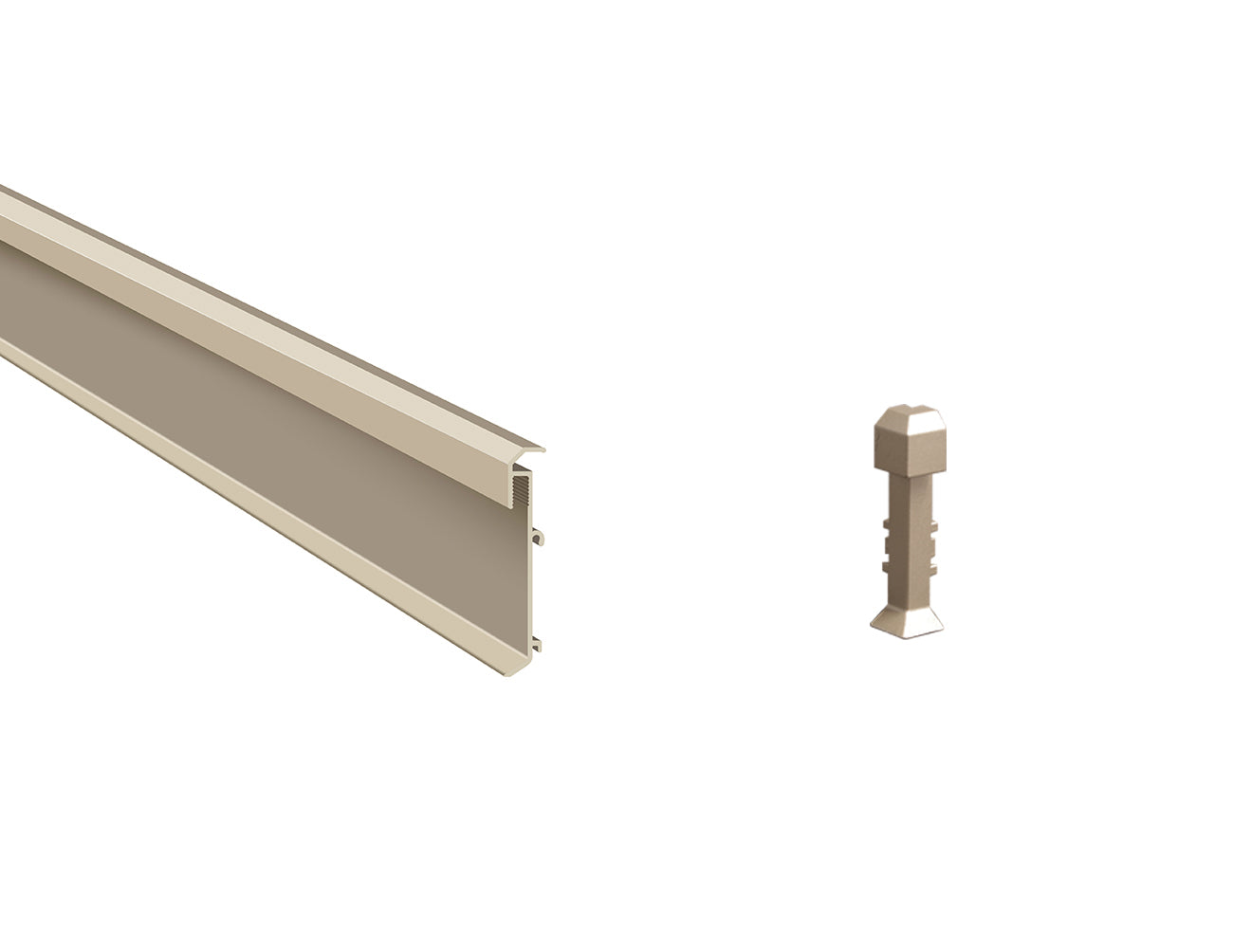 Beige LED profile with inside/outside corner connectors for home baseboard