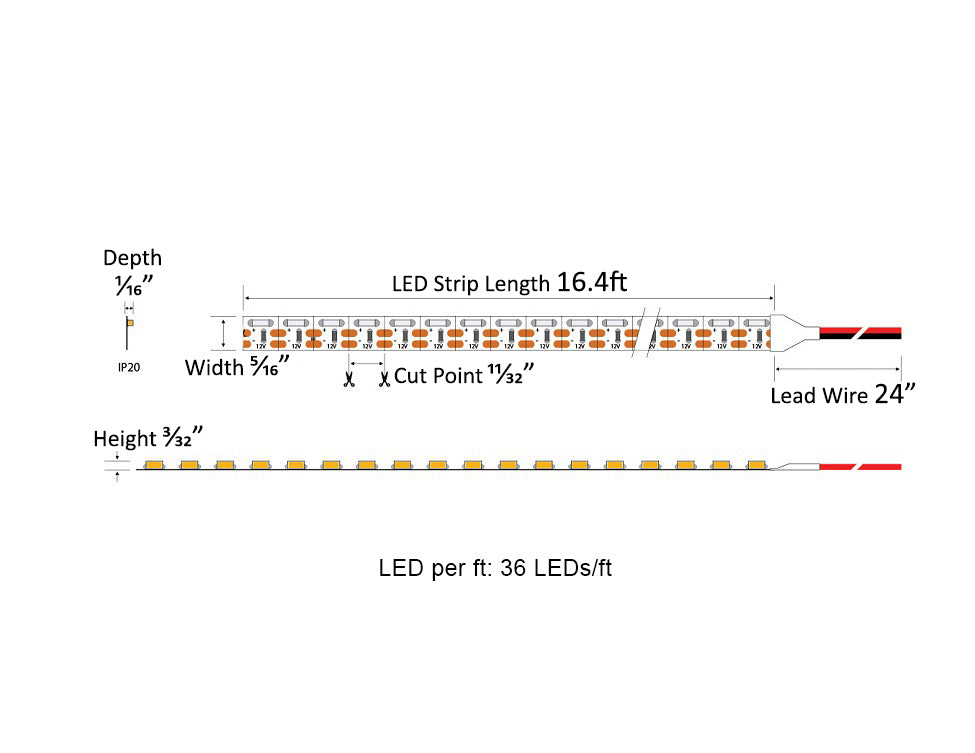 Dimensions for the SIDE BEND Series 12VDC low voltage LED strip lights.