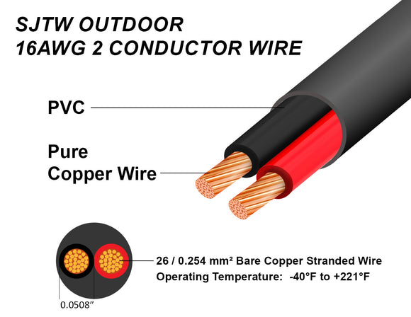 Rugged SJTW Outdoor Power Cable, 16AWG 2 Conductor for Harsh Conditions