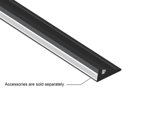 Triangular indirect LED black aluminum profile showing inward light direction for glare-free under cabinet lighting applications