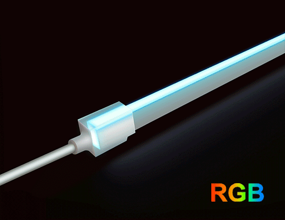 RGB flexible underwater pool light featuring a horizontally bendable surface for colorful lighting effects.