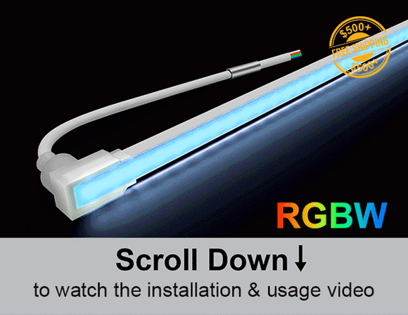 RGBW IP68 swimming pool LED strip light with 24VDC input, chlorine-resistant flexible PVC housing for underwater linear lighting applications.