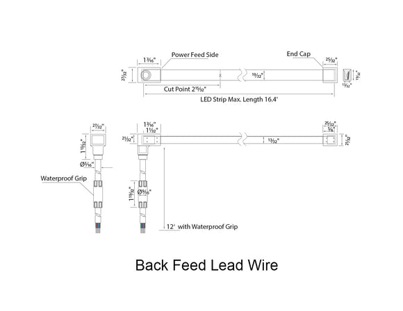 Dimensions for the waterproof SWIMMING POOL Series 24VDC low voltage dimmable RGB LED strip lights.