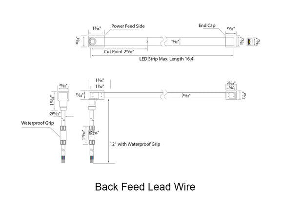 Dimensions for the waterproof SWIMMING POOL Series 24VDC low voltage dimmable RGB LED strip lights.