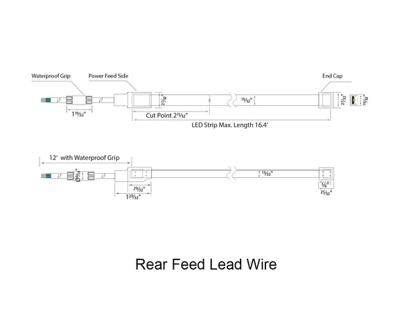 Dimensions for the waterproof SWIMMING POOL Series 24VDC low voltage dimmable RGB LED strip lights.