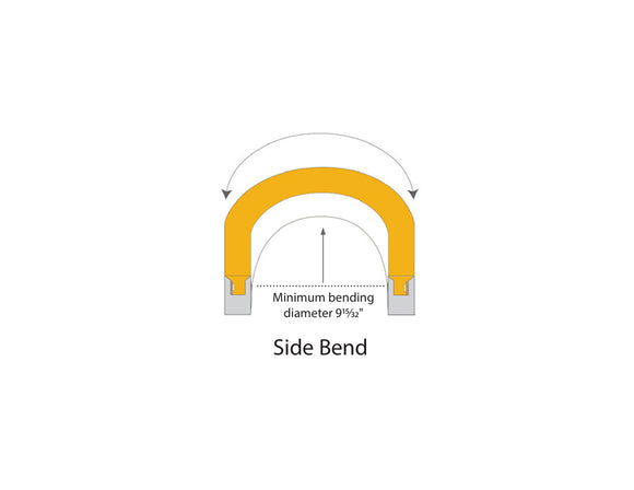 Side-bending RGB swimming pool LED strip light demonstrating horizontal bend direction with multicolor light emission along the side surface, designed for underwater pool and water feature applications.