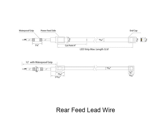 Dimensions for the waterproof SWIMMING POOL Series 24VDC low voltage dimmable LED strip lights.