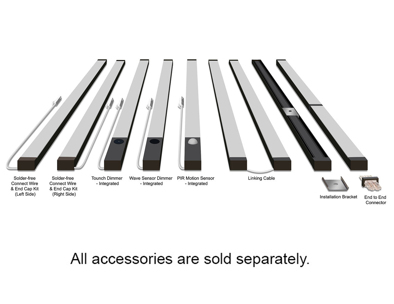 Titanium grey surface mount solder-free LED linear undercabinet light channel 31134, compatible with multiple connection accessories