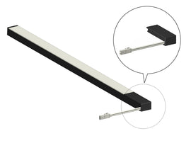 Touch dimmer controlled LED under-cabinet lighting, illustrating even illumination and adjustable brightness.