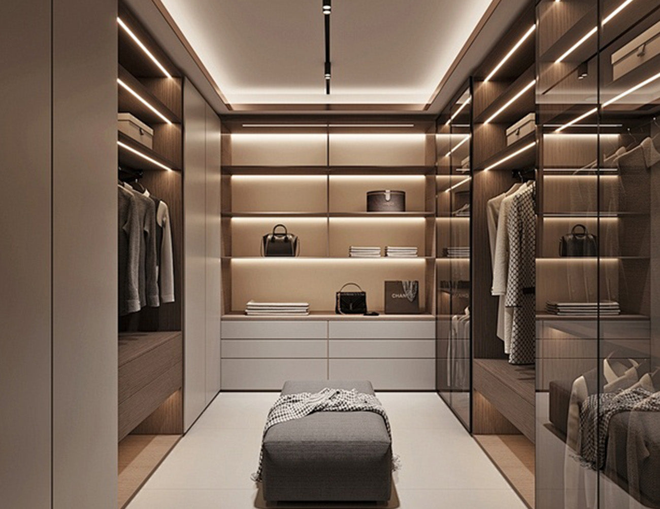 The Undercabinet Light – Wave Sensor Dimmer – Wired allows you to turn the wardrobe light on or off with a simple hand wave. The touch-free dimming feature lets you easily adjust brightness while keeping the surface clean and smudge-free.