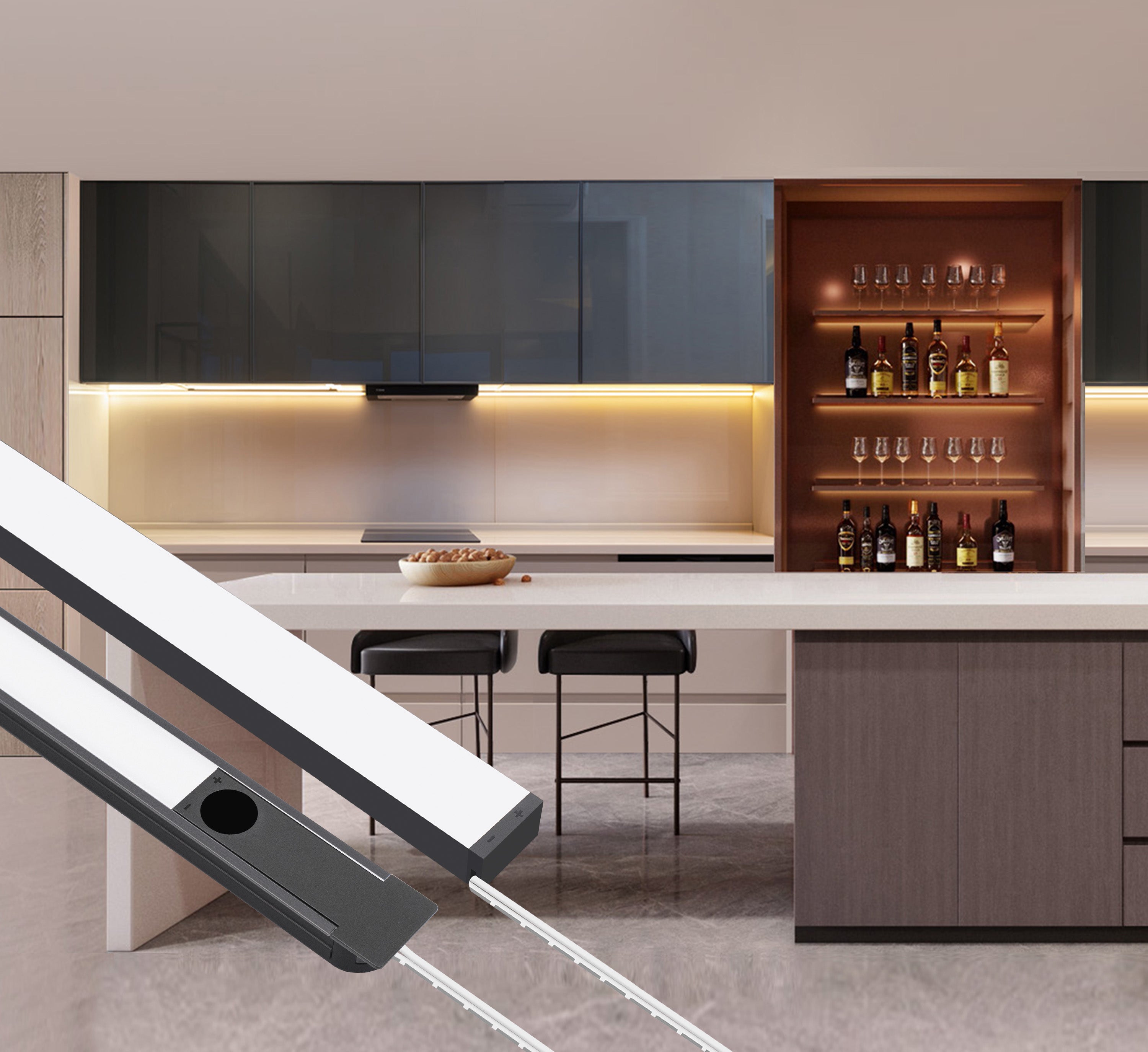 This project highlights a modern kitchen environment enhanced by GL LED US LIGHTING’s Undercabinet Lighting System, delivering clean and uniform linear illumination across the entire countertop workspace.