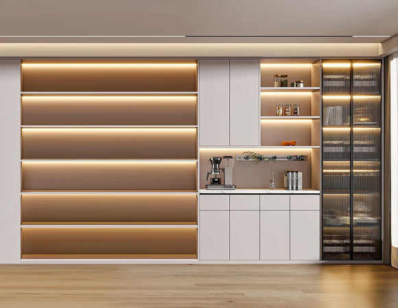 Powered by the LDR Series constant voltage power supply, the LED lights inside the glass display cabinet create a premium visual effect, perfect for showcasing artwork or collectibles.