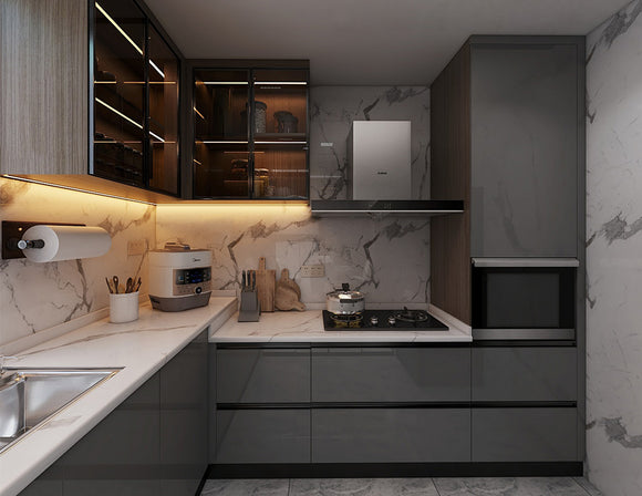 Surface-Mounted Linear Light with anthracite finish for modern cabinet design.