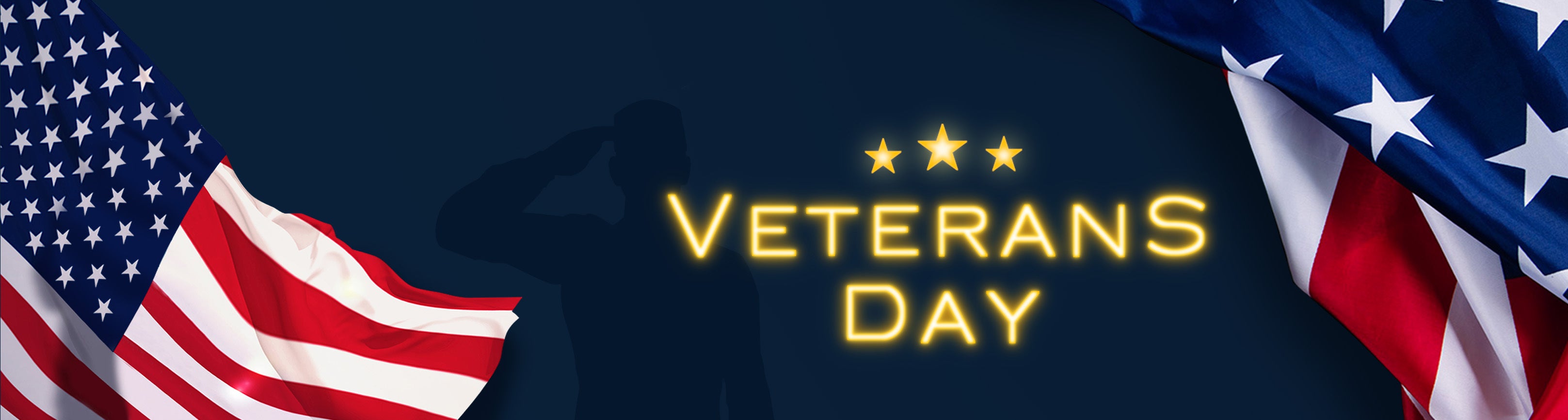 An image displaying "Happy Veterans Day" accompanied by the American flag expresses GL LED US LIGHTING's gratitude for veterans' services.
