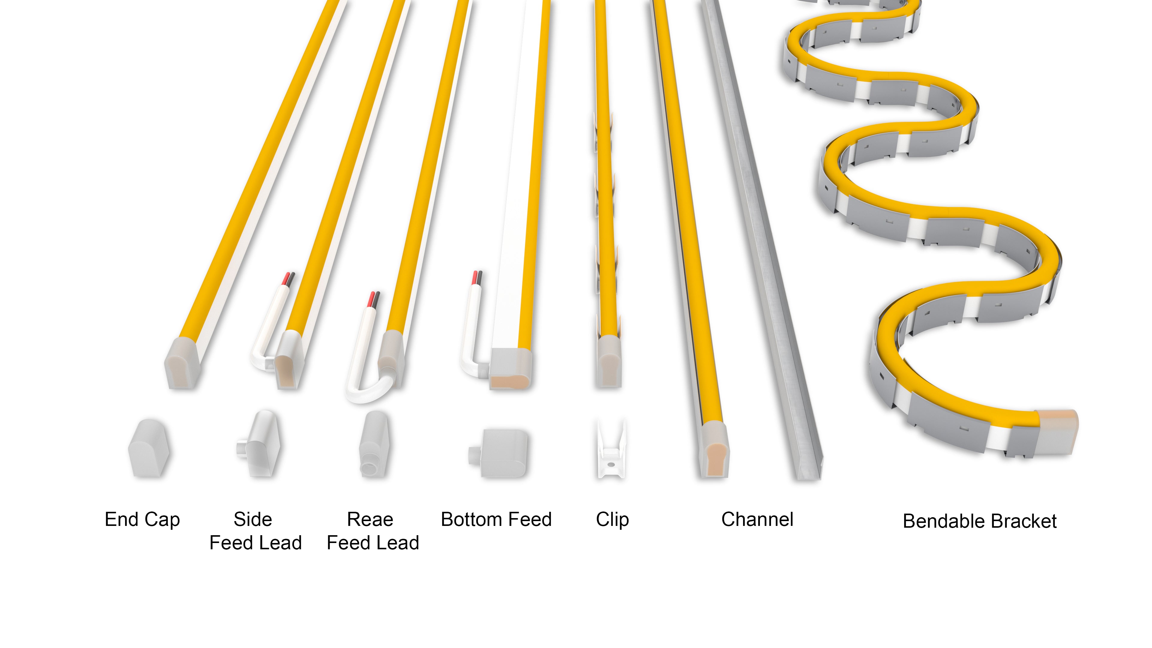 Accessories for the WINT Side Bend neon mounting channel aluminum channel.