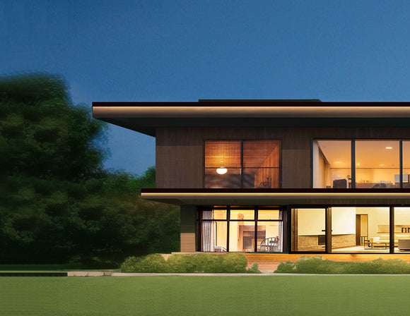 COB LED strip with 3000K warm white tone installed on the roofline, powered by stable 120V.