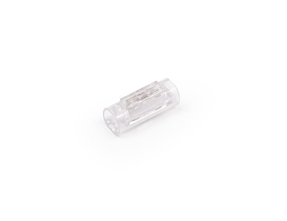 Transparent solder-free wire connector for low voltage LED strip and cabinet lighting applications