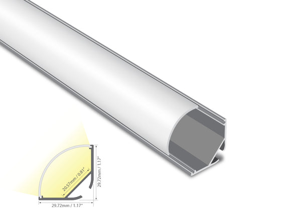ROUND CORNER-L - YD 2004 Silver Aluminum Channel + Milky Diffuser - 94"