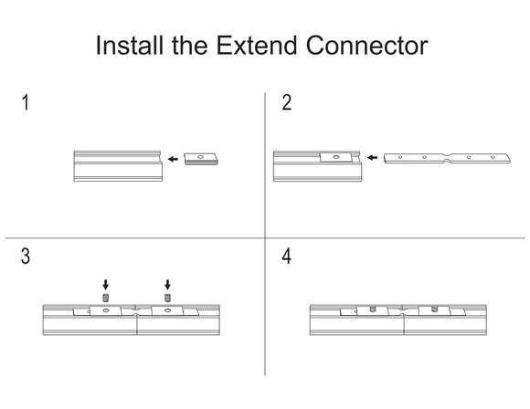 Installation guide for joining two aluminum profiles with an extend connector.
