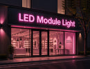 Commercial storefront illuminated with LED Module Light - Pink, delivering uniform channel letter lighting and enhanced brand visibility for architectural facade applications.