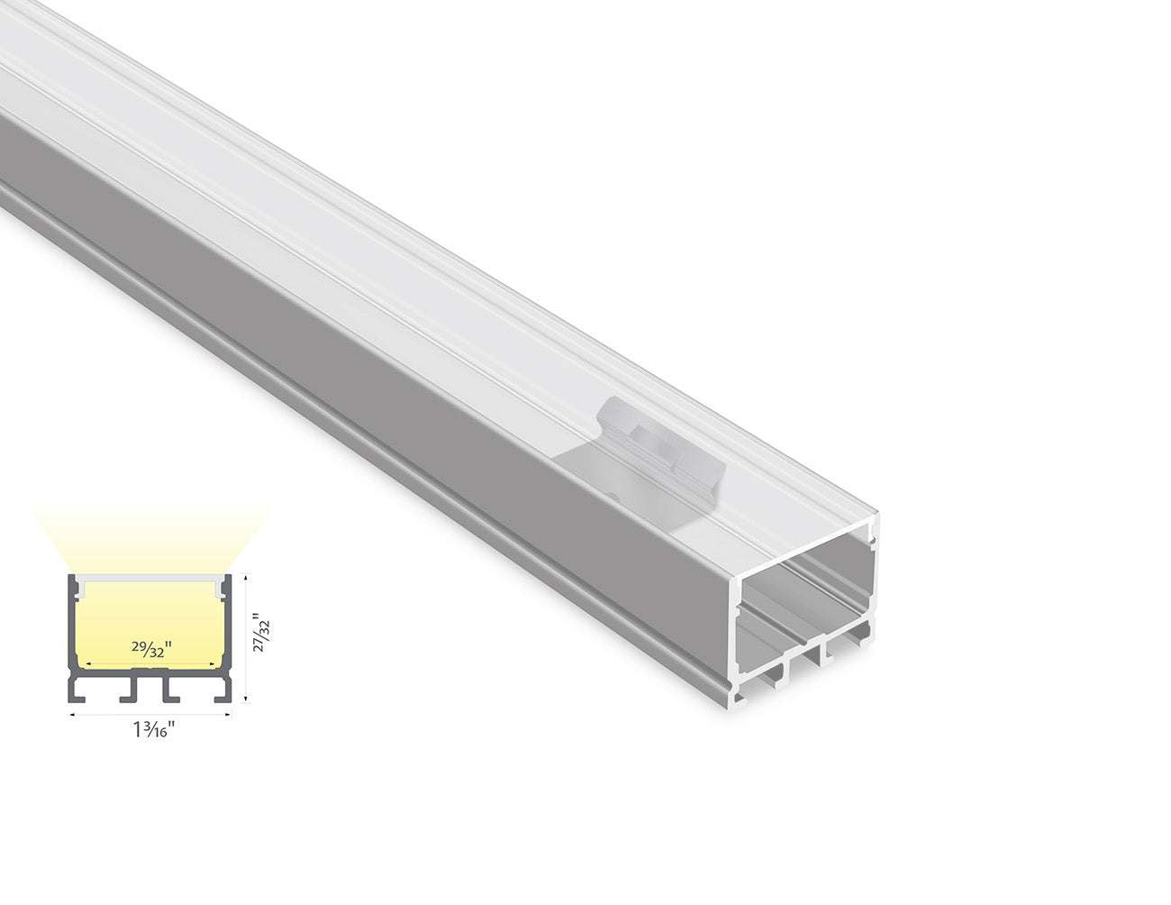 ES-3021 silver aluminum LED channel with clear diffuser for wall washer strip light installation.